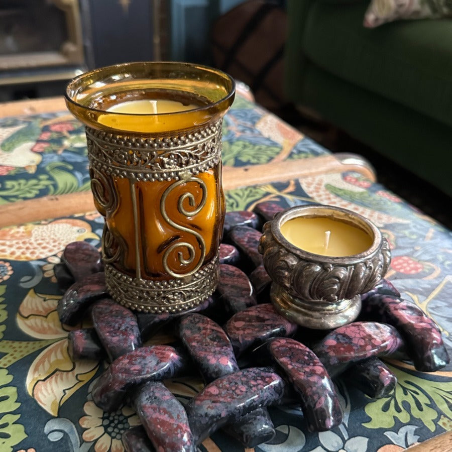 Ornate Beeswax Candle Jar Large