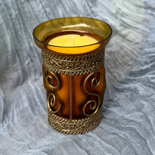 Ornate Beeswax Candle Jar Large